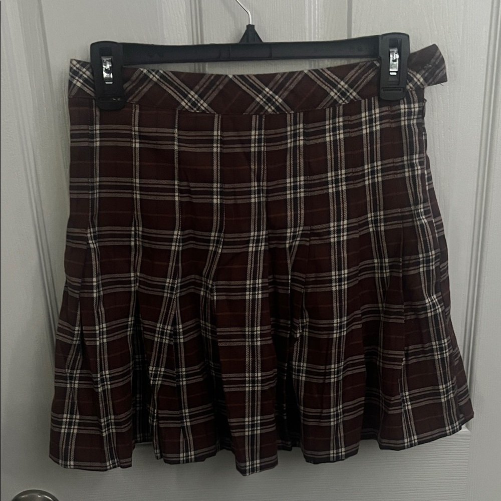 Ardene Plaid Skater Skirt in Brown and White